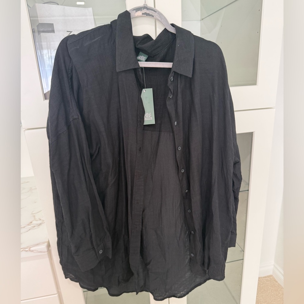 Oversized black button down